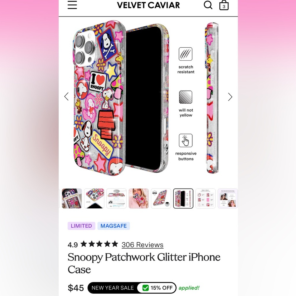 Velvet Caviar iPhone 16 Pro Mag Safe Snoopy Case - Picture 4 of 7